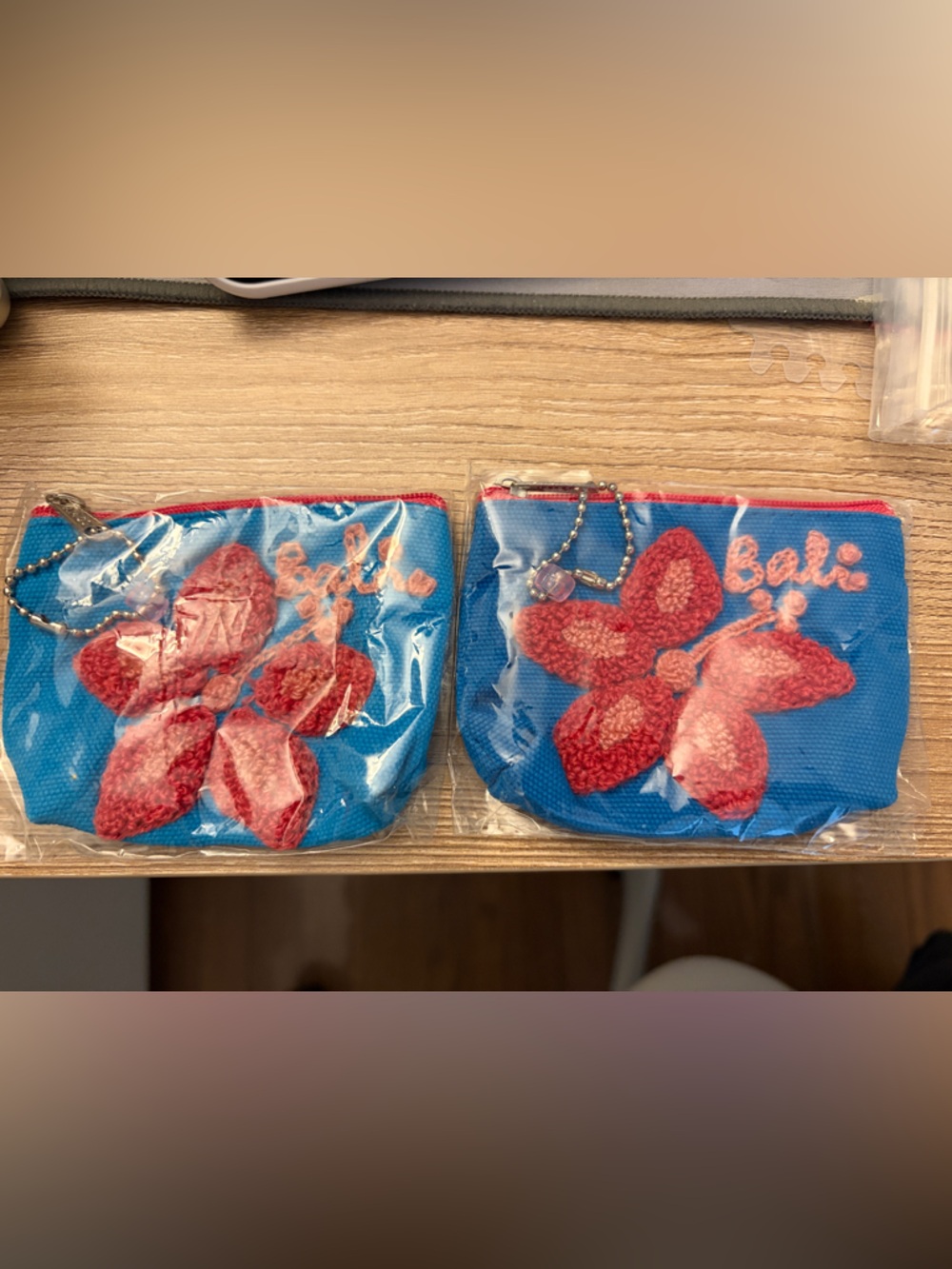 Bali Coin Pouch Blue Floral Coin Pouch with Red Flower Embroidery